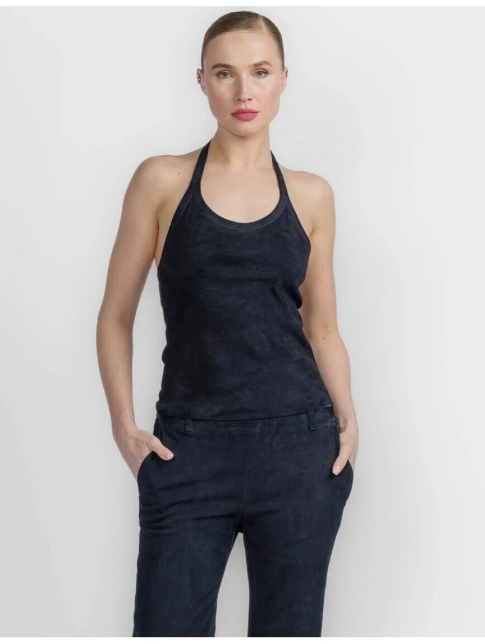 NWT Stouls Cherry Lamb Suede Halter Top